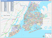 New York 5 Boroughs Metro Area Wall Map Color Cast Style